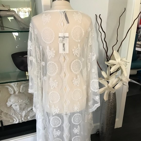 Boho Lace Cover Up Caftan Maxi OSFM - Picture 9 of 14